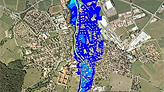 Ausschnitt der topographischen Karte, Bereich Weiden mit Darstellung der Überschwemmungsgebiete; bei Mausklick Aufruf des Kartendienstes Überschwemmungsgefährdete Gebiete in Bayern; bei Mausklick Aufruf des Kartendienstes Überschwemmungsgefährdete Gebiete in Bayern